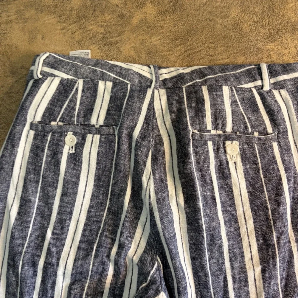 Banana Republic Avery Pants Womens 4 Blue White Striped Linen Blend 459709-00